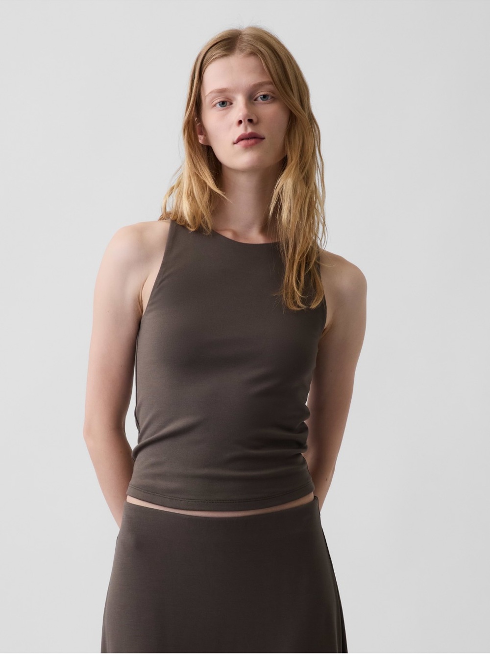NWT- Gap Women's Olive Green Maxi Skirt and Top! Sleek Solid Silhouette - Picture 9 of 11